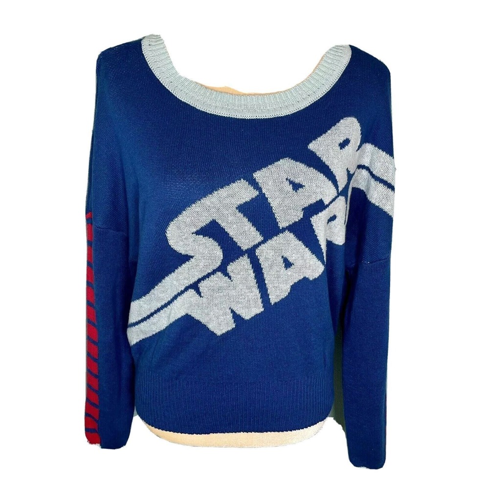 Star Wars Graphic Sweater Women Juniors Size L  Knit Pullover Long Sleeve Blue‎